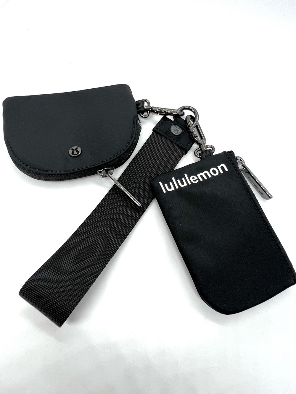 Lululemon Dual Pouch Wristlet Black Gunmetal Authentic Wallet Keychain